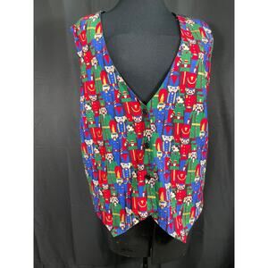Vintage Colorful Nutcracker Ugly Christmas Vest, Plus Size 24W, Button Up